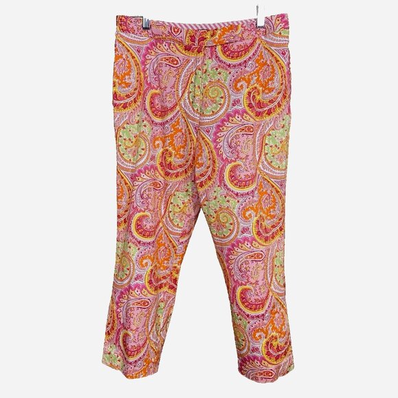 Bushwacker Boho Psychedelic Paisley Capri Pants Sz 10 Retro Y2K Festival Vibes - Picture 1 of 7